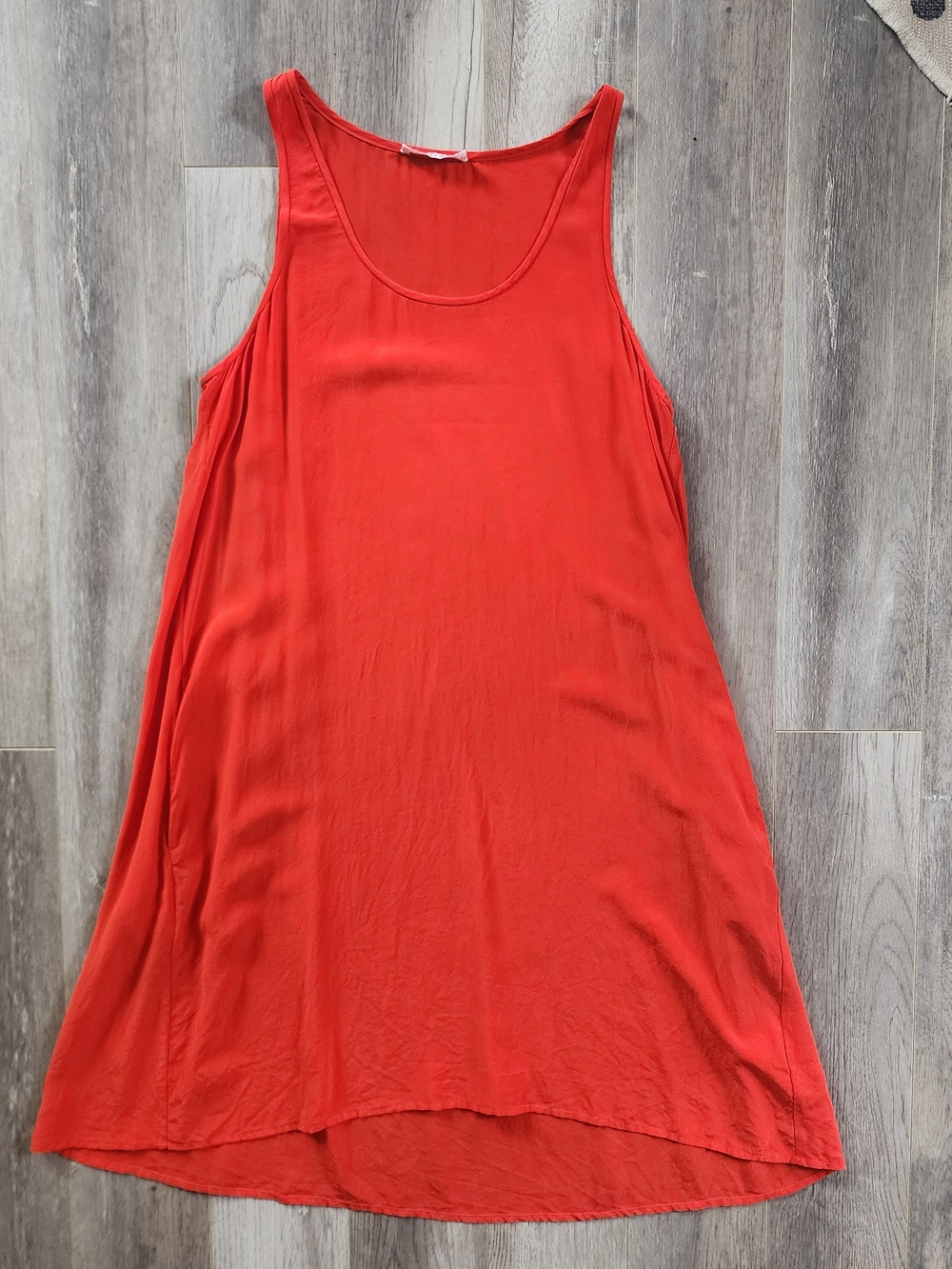 Everlane Red Scoop Neck Sleeveless Silk Dress With Pockets Medium